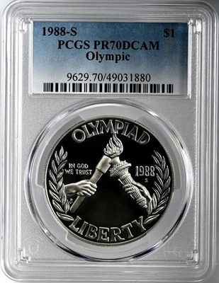 1988-S $1 OLYMPIC / OLYMPIAD PROOF SILVER DOLLAR COMMEM PCGS PR70 DCAM #49031880 - Image 1 of 4