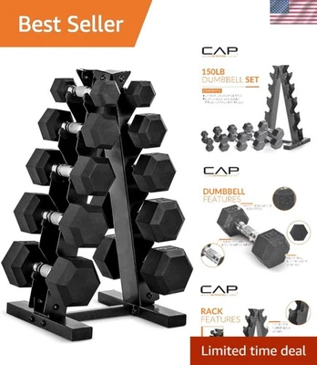 CAP Barbell Rubber Coated Dumbbell Weight Set with Vertical Rack | 100 lb, 15... - Image 1 of 4