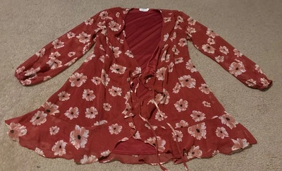 Пышный красный розовый цветок блузка размер M галстук регулируемый подержанный б/у длинным рукавом - Изображение 1 из 4