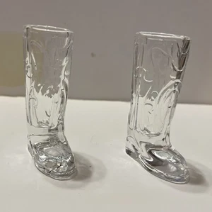 2CT CLEAR CRYSTAL COWBOY BOOT 1.5OZ SHOT GLASSES - Picture 1 of 1