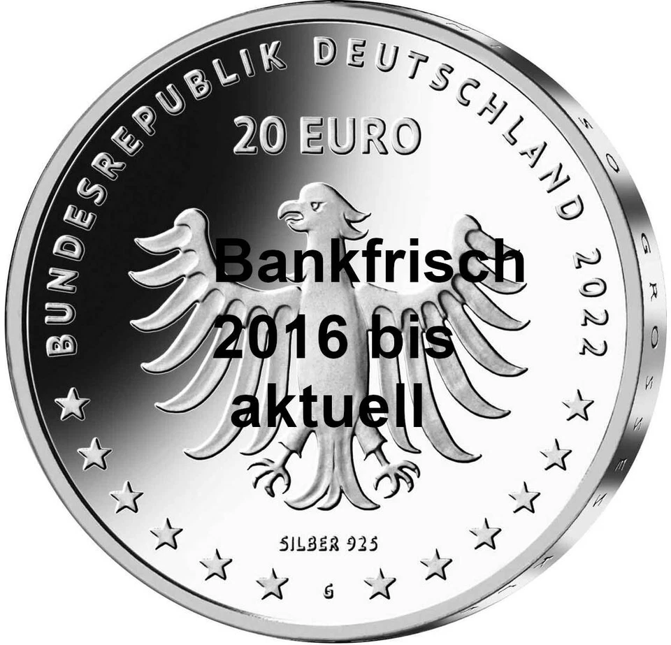 20 Euro Gedenkmünzen Deutschland Silber bfr bankfrisch Jahrgänge zur Auswahl - Bild 1 von 1