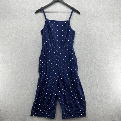 Mono antiguo azul marino para mujer talla pequeña azul a lunares sin mangas de lino recortado Foto 1 de 4