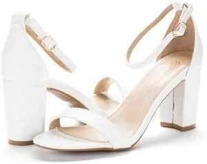DREAM PAIRS Women's Low-Chunk Low Heel Pump Sandals, White, 8 - Picture 1 of 3