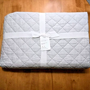 POTTERY BARN BELGIAN FLAX LINEN DIAMOND QUILT KING/CAL KING ~ SOFT GRAY - Picture 1 of 6
