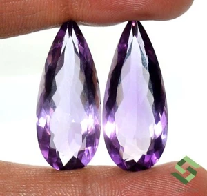 Natural Amethyst Pear Cut Pair 31x13 mm 37.49 CTS Certified Loose Gemstones - Picture 1 of 7