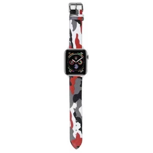 Bracelet cuir série camouflage pour Apple Watch 49mm / 45mm / 44mm / 42mm - Rouge - Photo 1/1