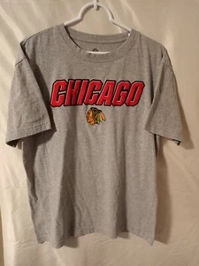 NHL CHICAGO BLACKHAWKS Embroidered T-Shirt Hockey Gray Size L - Picture 1 of 8