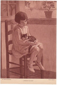 Reproduction sepia de 2 tableaux années 1930 enfant + animal - Imagen 1 de 1
