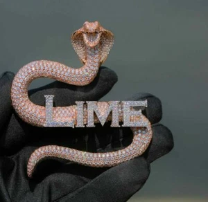 2.25ct Round Cubic Zirconia Mens Custom Name Logo Cobra Pendant Free Stud Silver - Picture 1 of 9