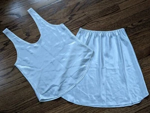 Vintage FARR WEST Glossy LIQUID SATIN Half SLIP & Camisole WHITE Slippery S SET - Picture 1 of 9