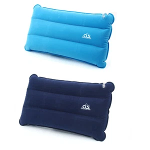 Pack of 2 Inflatable Pillow for Camping Travel Pillow Flocked Fabric Air Pillow - Picture 1 of 14