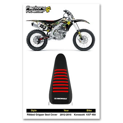 2012-2015 KAWASAKI KXF 450 сиденья чехол все черный / красный ребра на Enjoy Mfg #40 - Изображение 1 из 4