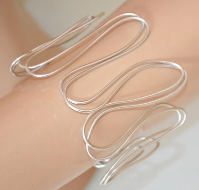 Bracciale argento rigido donna a schiava alto multi fili alluminio CX123 - Immagine 1 di 3