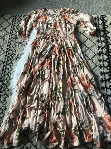 Jaase Maxi Dress Peach Floral Smocked Waist Loop Button Front Sz Medium. F6 - Picture 1 of 7