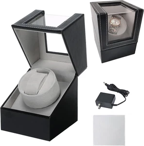 Single Automatic Watch Winder with Japanese Mabuchi Quiet Motor, Black Leather W - Picture 1 of 12