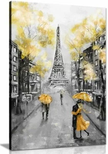 Yellow Black & White Paris Painting Canvas Wall Art Picture Print - Picture 1 of 5