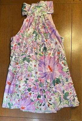 Vestido Badgley Mischka E. Georgette Corbata Sin Cintura 8 ROSA TRAPECIO ESTAMPADO FLORAL NUEVO CON ETIQUETAS Foto 1 de 4