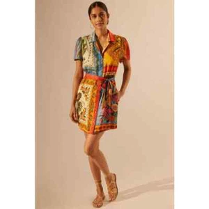 Camisa de Vestido Farm Rio Anthropologie Impresa Talla M Piña Tucán Loro $220 - Imagen 1 de 4