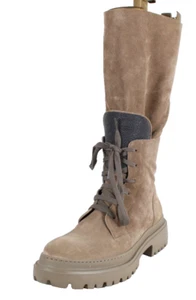 BRUNELLO CUCINELLI Desierto Bronceado Nubuck Gamuza Monili Media Pantorrilla Botas de Senderismo 40 NUEVAS - Imagen 1 de 11
