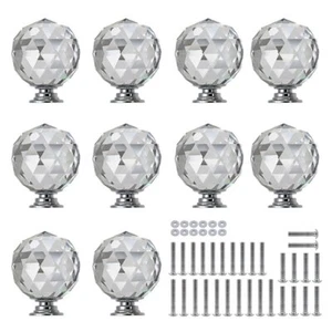 10 Pcs 30mm Round Diamond Crystal Cabinet Knobs Drawer Pull Handle Kitchen Door - Picture 1 of 7