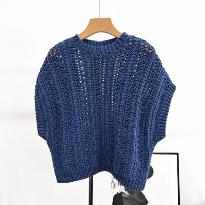 Nuevo top tejido suelto hueco sin mangas cuello redondo Brunello Cucinelli para mujer Foto 1 de 4