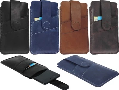 HAND SEWN POUCH GENUINE LEATHER MAGNETIC STRAP CARD POCKET CASE COVER FOR PHONES - Image 1 of 4