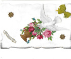 Cpa Carte Postale Ancienne Nne Annee Or Ruban Oiseau Roses Chromo