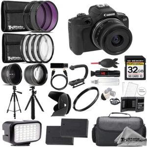Canon EOS R100 Camera with 18-45mm Lens +32GB +Ext Bat+ 9 PC Filter-Kit - Picture 1 of 10