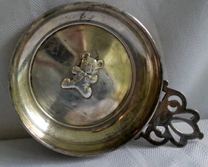 Lunt Sterling Silver Embossed Teddy Bear Nursery Porringer Bowl Scroll Handle-EC - Picture 1 of 7