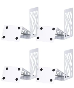 4 Pair White Metal Book Ends for Heavy Books Decorative Book Shelf Holder Home - Picture 1 of 7