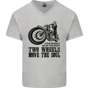 T-Shirt T-Shirt Two Wheels Move the Soul Motorrad Biker Herren V-Ausschnitt Baumwolle - Bild 1 von 31