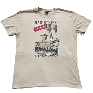 Red Stripe Lager Beer T-Shirt Jamaica Print Beige Men's 2XL Rasta Breweriana - Picture 1 of 6
