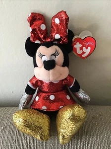Ty Disney Sparkle "Minnie Mouse" Medium-9" Plüsch Beanie Babys rot Glitzer Kleid - Bild 1 von 5