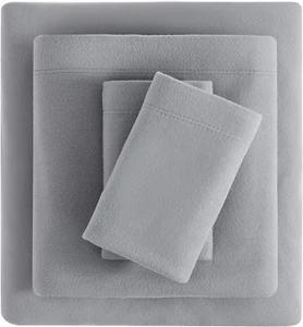 Queen Plush Micro Fleece Bed Sheets – Extra Warm Flannel with Deep Pockets, Grey - Picture 1 of 11