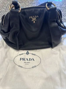 Authentic Prada black leather handbag shoulder bag - Picture 1 of 22
