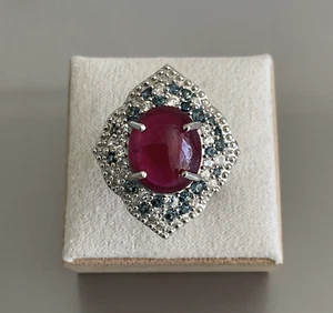 Afrikanischer Rubin, blauer Saphir, Zirkon Ring 9,20 ctw 925 Sterling Silber Größe 6 - Bild 1 von 17