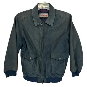 Giacca Young Gallery Vintage Leather Flight Bomber Jacket Navy Blue Boy's Size L - Picture 1 of 11