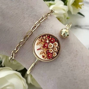 Armreif Armband Gold Edelstahl Blumen Rot Verstellbar Schmuck Geschenk Frau - Bild 1 von 5