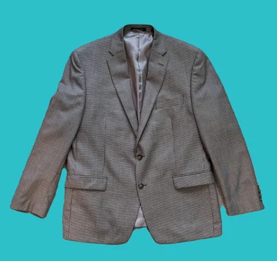 Lauren Men's Brown and Tan Houndstooth Sportscoat Size 44R Preowned Foto 1 de 4