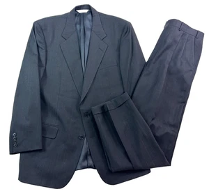 VTG 90s Samuelsohn 42T 42L 36x32 2pc Pant Suit 100% Wool Navy Blue Pinstripe - Picture 1 of 20