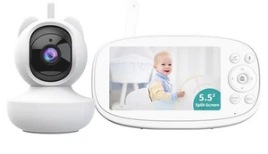 Baby Monitor 5.5" Split-Screen 2-Way Talk Cry Detection, 5X Zoom No WiFi (White) - Picture 1 of 9