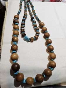 Chico's South Western Beaded Multistrand Necklace Faux Turquoise Wood Beads - Picture 1 of 7
