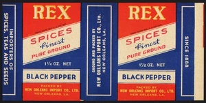 Vintage label REX SPICES Black Pepper New Orleans Louisiana 1 1/2oz size unused - Picture 1 of 2