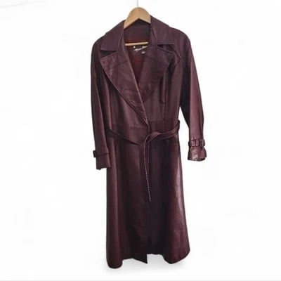 Gabardina Etienne Aigner 100 % cuero genuino borgoña talla 16 vintage clásica Foto 1 de 4