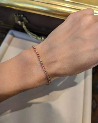 1.87 Ct Round Cut Natural Red Ruby Link Tennis Bracelet 14K Real Yellow Gold - Image 1 of 4