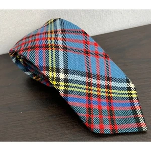 Vintage Lochcarron Mens Tie Short Blue Red Yellow Plaid Tartan Wool Scotland - Bild 1 von 8