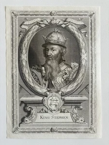 Antique Engraving Portrait of King Stephen of England – 18th Century Royalty - Picture 1 of 2