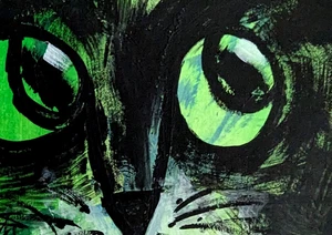Pintura original de gato negro ACEO cara coleccionable arte moderno por Samantha McLean - Imagen 1 de 1