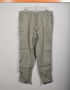 H&M 100% Linen Sage Green Gray Drawstring Waist Tapered Pants Joggers Sz L - Picture 1 of 3