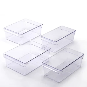 Clear Plastic Fridge Organization Bin 4-Pack Set, Various Sizes - Picture 1 of 12